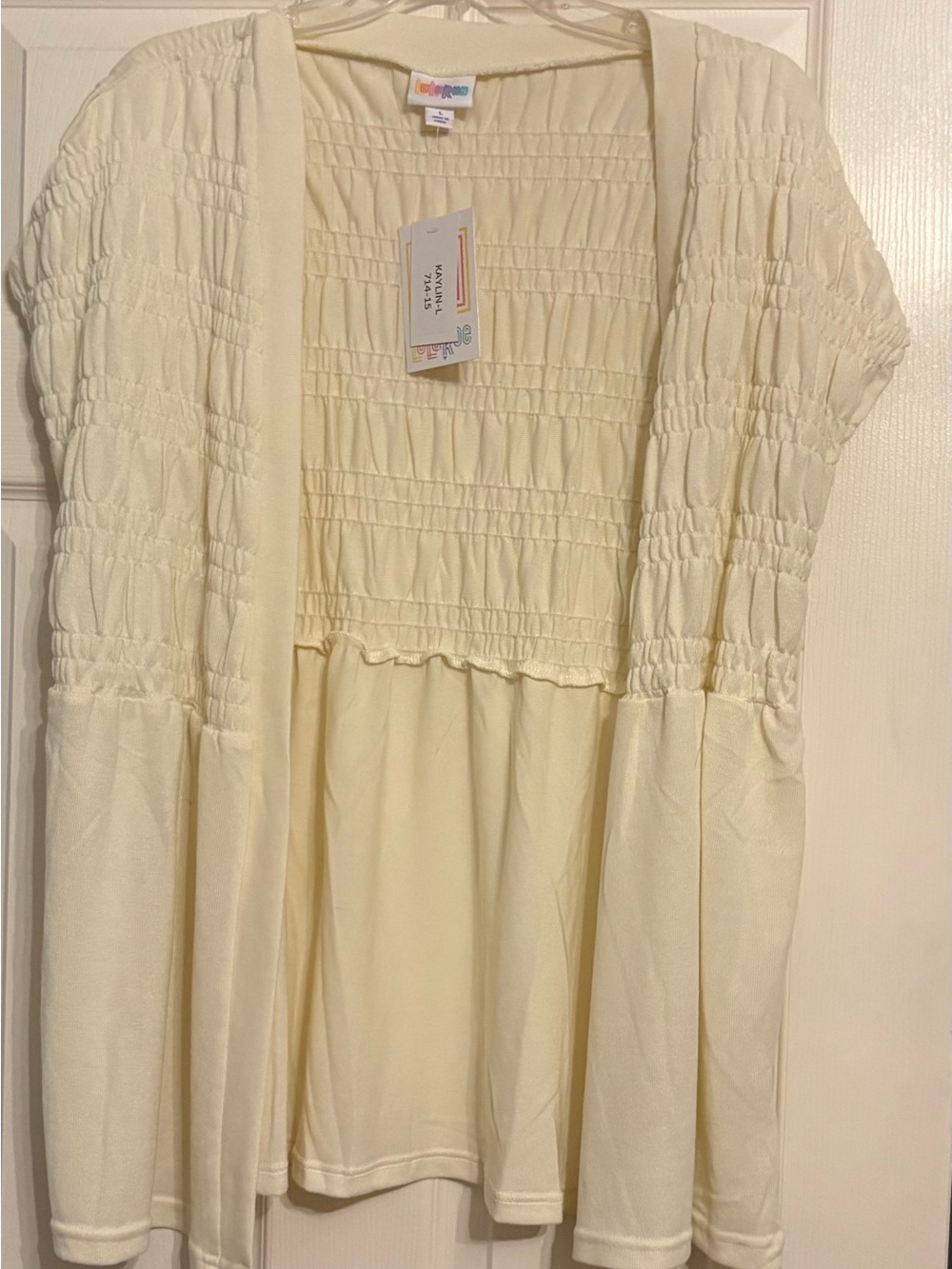LuLaRoe Cream Smocked Open Cardigan